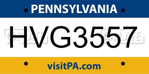 HVG3557 Pennsylvania License Plate