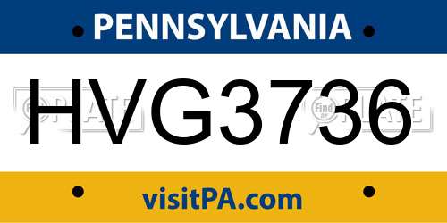 HVG3736 Pennsylvania License Plate