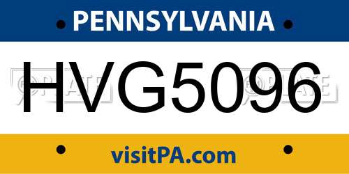 HVG5096 Pennsylvania License Plate