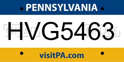 HVG5463 Pennsylvania License Plate
