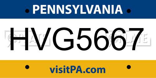 HVG5667 Pennsylvania License Plate