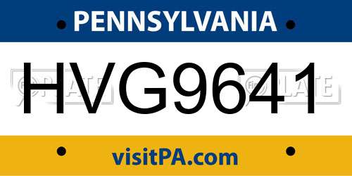 HVG9641 Pennsylvania License Plate