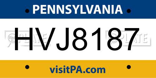 HVJ8187 Pennsylvania License Plate