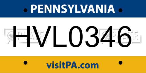 HVL0346 Pennsylvania License Plate