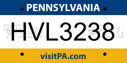 HVL3238 Pennsylvania License Plate