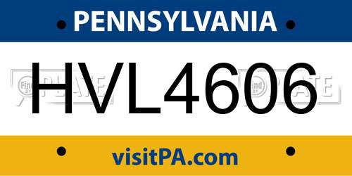 HVL4606 Pennsylvania License Plate