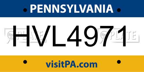 HVL4971 Pennsylvania License Plate
