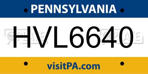 HVL6640 Pennsylvania License Plate