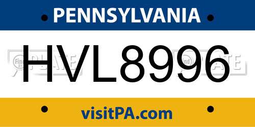 HVL8996 Pennsylvania License Plate