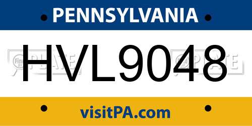 HVL9048 Pennsylvania License Plate