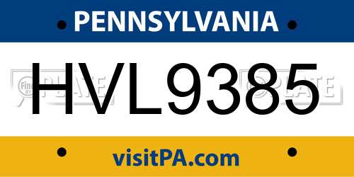 HVL9385 Pennsylvania License Plate