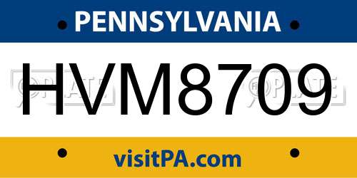 HVM8709 Pennsylvania License Plate