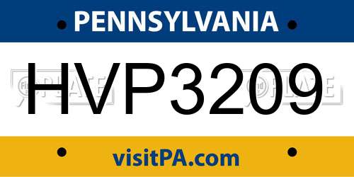 HVP3209 Pennsylvania License Plate