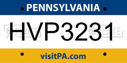 HVP3231 Pennsylvania License Plate