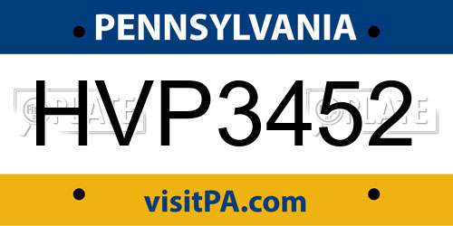 HVP3452 Pennsylvania License Plate