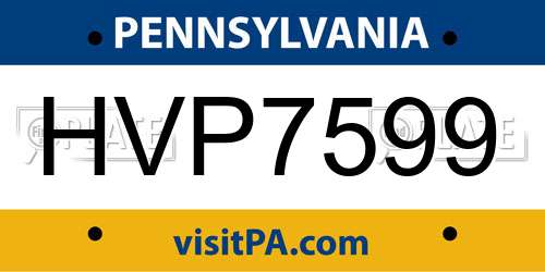 HVP7599 Pennsylvania License Plate