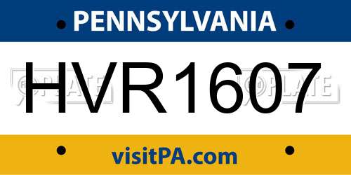 HVR1607 Pennsylvania License Plate