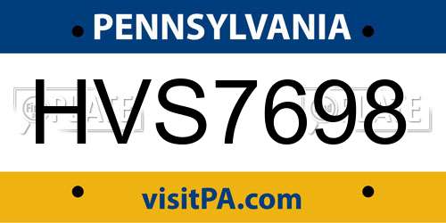 HVS7698 Pennsylvania License Plate