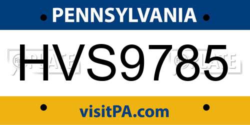 HVS9785 Pennsylvania License Plate