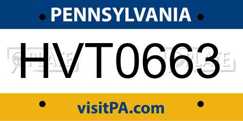 HVT0663 Pennsylvania License Plate