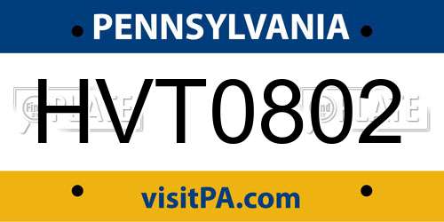 HVT0802 Pennsylvania License Plate