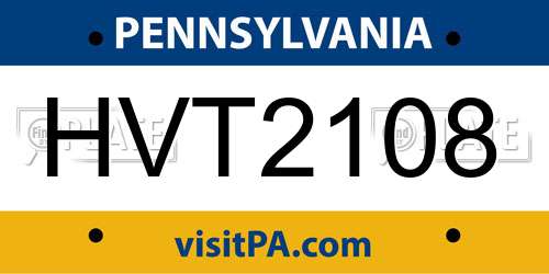 HVT2108 Pennsylvania License Plate
