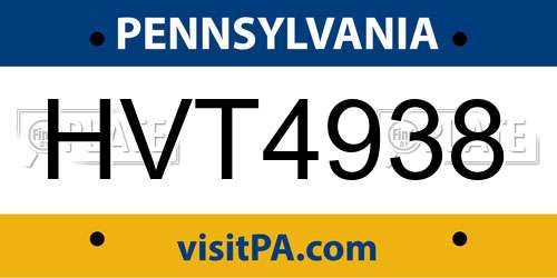 HVT4938 Pennsylvania License Plate