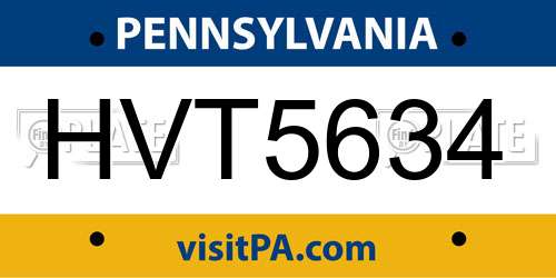 HVT5634 Pennsylvania License Plate