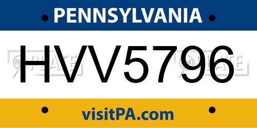 HVV5796 Pennsylvania License Plate