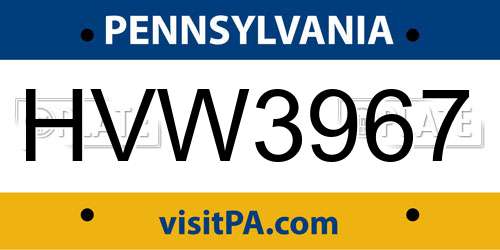 HVW3967 Pennsylvania License Plate
