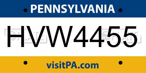 HVW4455 Pennsylvania License Plate