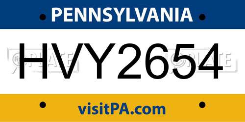 HVY2654 Pennsylvania License Plate