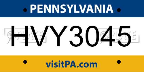 HVY3045 Pennsylvania License Plate