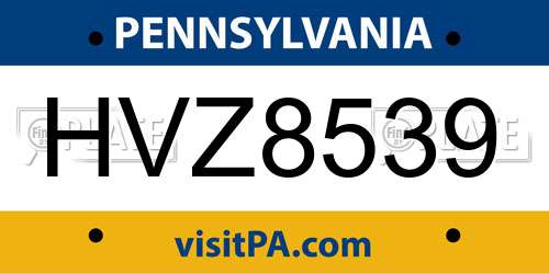 HVZ8539 Pennsylvania License Plate