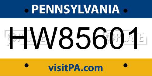 HW85601 Pennsylvania License Plate
