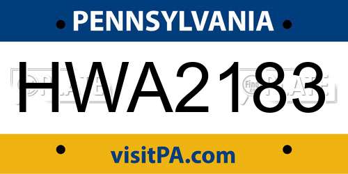 HWA2183 Pennsylvania License Plate