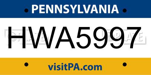 HWA5997 Pennsylvania License Plate