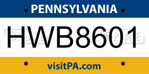 HWB8601 Pennsylvania License Plate