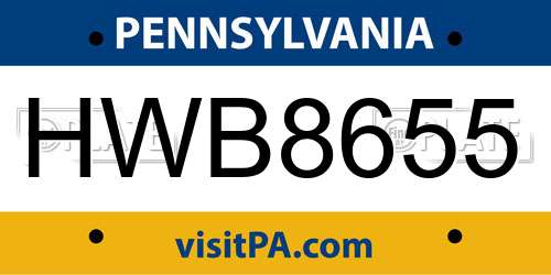 HWB8655 Pennsylvania License Plate