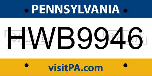 HWB9946 Pennsylvania License Plate