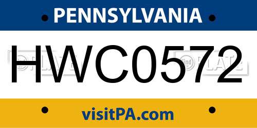 HWC0572 Pennsylvania License Plate