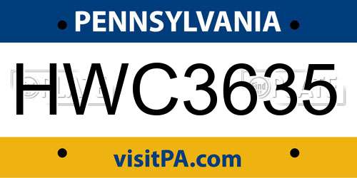 HWC3635 Pennsylvania License Plate