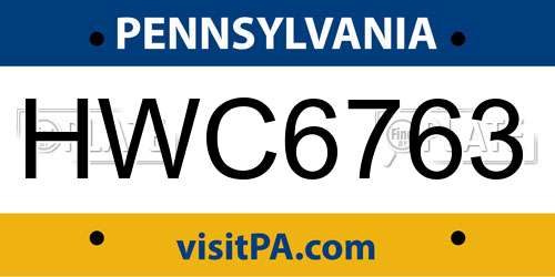 HWC6763 Pennsylvania License Plate