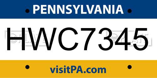HWC7345 Pennsylvania License Plate