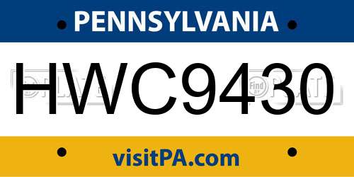 HWC9430 Pennsylvania License Plate