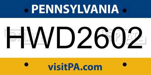 HWD2602 Pennsylvania License Plate