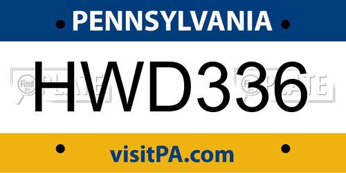HWD336 Pennsylvania License Plate
