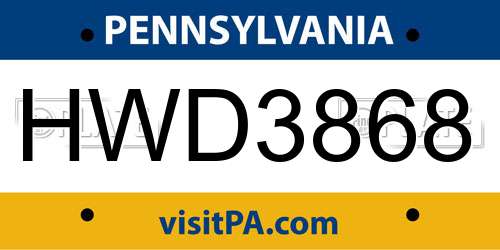 HWD3868 Pennsylvania License Plate