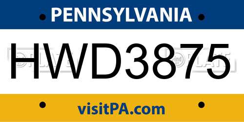 HWD3875 Pennsylvania License Plate