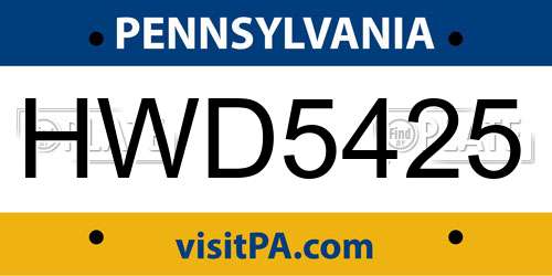 HWD5425 Pennsylvania License Plate